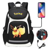 Pokemon Flareon USB Charging Backpack School NoteBook Laptop Travel Bags